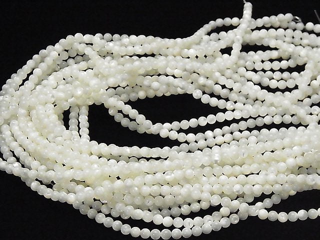 [Video] Mother of Pearl MOP White Round 4mm 1strand beads (aprx.15inch / 38cm)