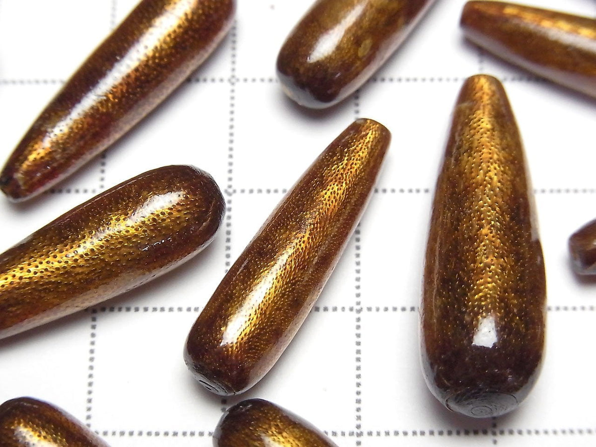 Goldkoralle Halb Durchbohrtes Loch Tropfen (Glatt) 27x7mm 2 Stück