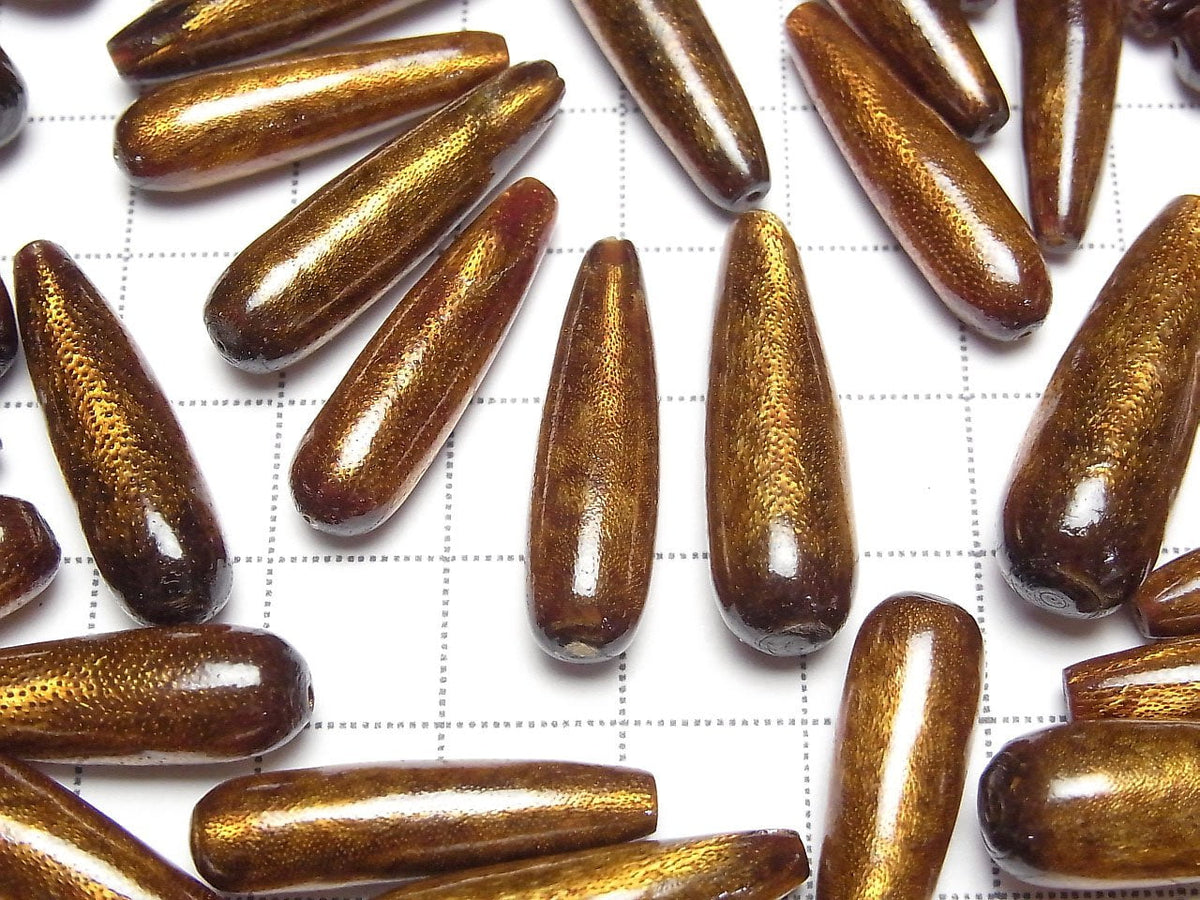 Goldkoralle Halb Durchbohrtes Loch Tropfen (Glatt) 27x7mm 2 Stück
