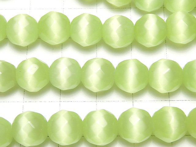 Light green color Cat's Eye 32Faceted Round 10mm 1strand beads (aprx.14inch/34cm)