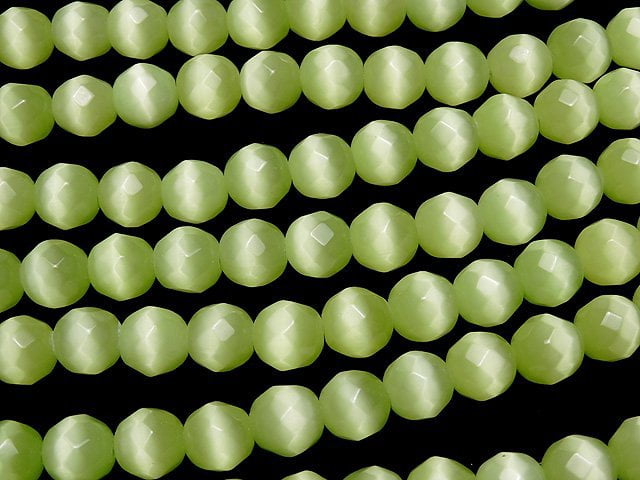 1strand $4.79! Light Green Color Cat's Eye (Glass) 32 Faceted Round 10 mm 1strand beads (aprx.14 inch / 34 cm)