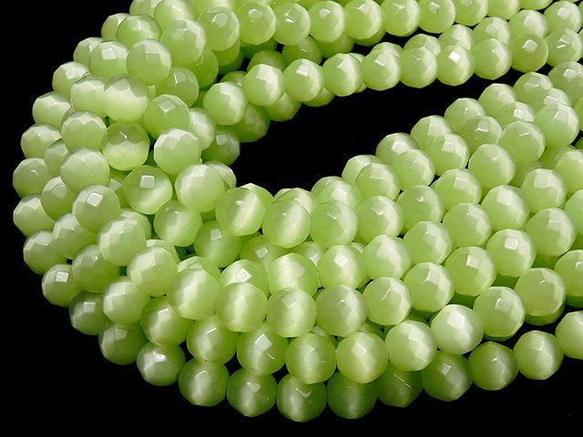 1strand $4.79! Light Green Color Cat's Eye (Glass) 32 Faceted Round 10 mm 1strand beads (aprx.14 inch / 34 cm)