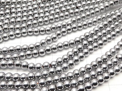 Magnetic! 1strand $3.79! Hematite Round 4mm Silver Coating 1strand beads (aprx.15inch / 38cm)