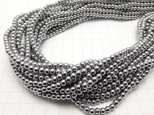 Magnetic! 1strand $3.79! Hematite Round 4mm Silver Coating 1strand beads (aprx.15inch / 38cm)