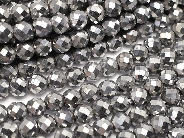 Magnetic! Hematite 32Faceted Round 4mm Silver Coated 1strand beads (aprx.15inch/37cm)