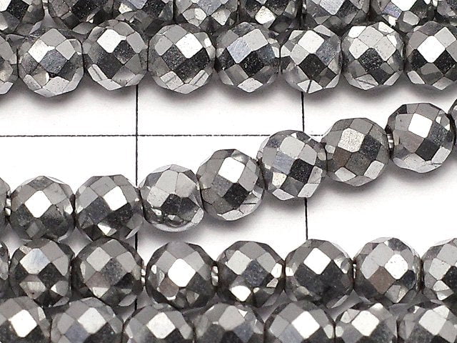 Magnetic! Hematite 32Faceted Round 4mm Silver Coated 1strand beads (aprx.15inch/37cm)