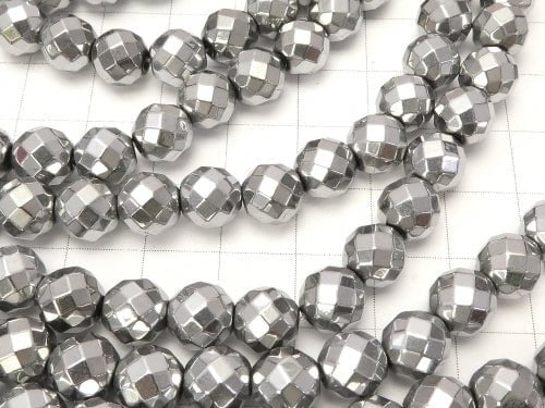 Magnetic! 1strand $8.79! Hematite 64 Faceted Round 8 mm silver coating 1 strand