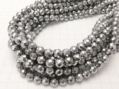 Magnetic! 1strand $8.79! Hematite 64 Faceted Round 8 mm silver coating 1 strand