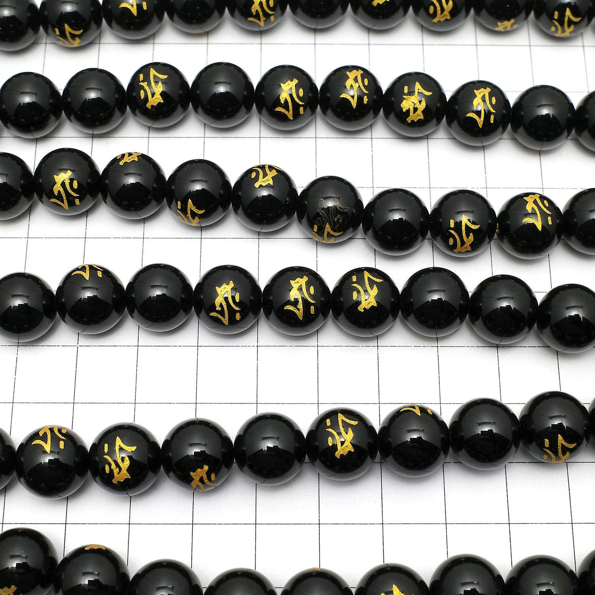 Golden! Tarak (Sanskrit Characters) Carved! Onyx Round [10mm] [12mm] [14mm] [16mm] half or 1strand