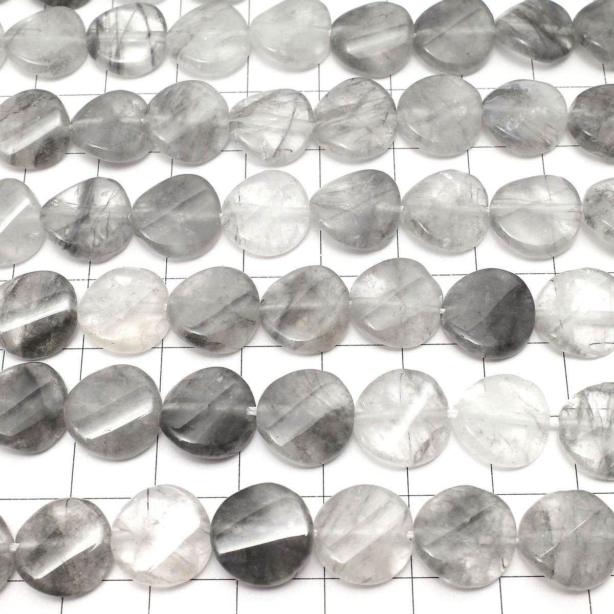 1 rang $9.79! Quartz Gris AA Torsadé Rondelle 12x12x4mm 1 rang de perles (env. 15 pouces / 37cm)