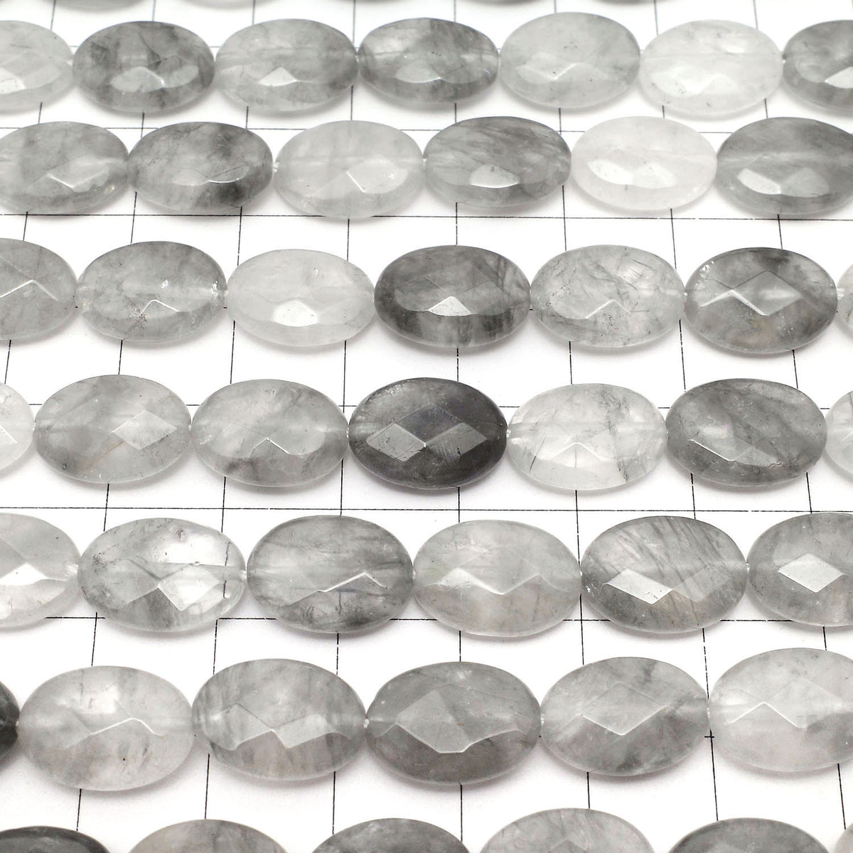Gray Quartz AA Faceted Oval 14 x 10 x 5 mm half or 1 strand (aprx 15 inch / 38 cm)
