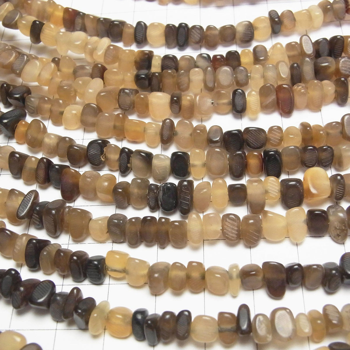 Buffalo Horn Square - Rectangle Rondelle Beige x Brown 1strand beads (aprx.15inch/38cm)