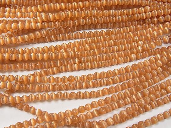 Dark Orange color Cat's Eye Round 4mm 1strand beads (aprx.14inch/34cm)