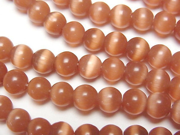 [Video] Dark orange color Cat's Eye Round 6mm 1strand beads (aprx.14inch/34cm)