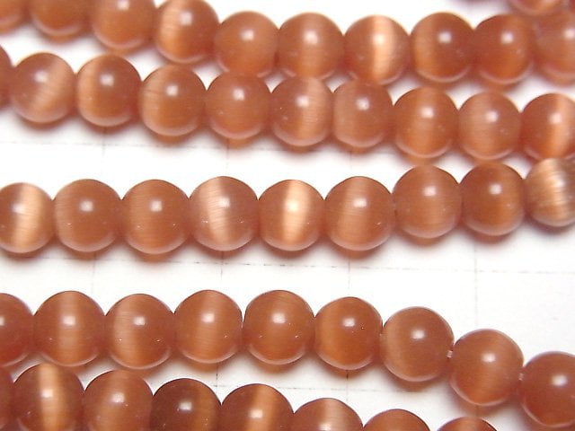 [Video] Dark orange color Cat's Eye Round 6mm 1strand beads (aprx.14inch/34cm)