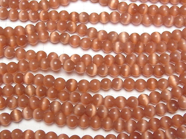 [Video] Dark orange color Cat's Eye Round 6mm 1strand beads (aprx.14inch/34cm)