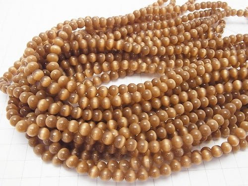 1strand $2.39! Brown Color Cat's Eye (Glass) Round 6mm 1strand (aprx.14inch / 34cm)