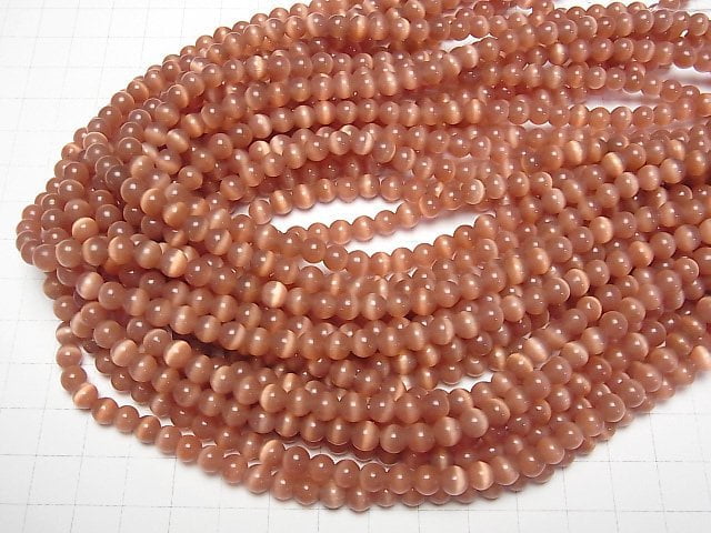 [Video] Dark orange color Cat's Eye Round 6mm 1strand beads (aprx.14inch/34cm)