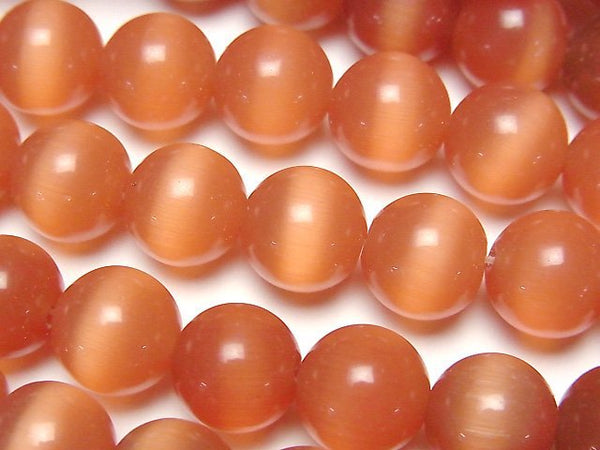 [Video] Dark orange color Cat's Eye Round 10mm 1strand beads (aprx.13inch/33cm)