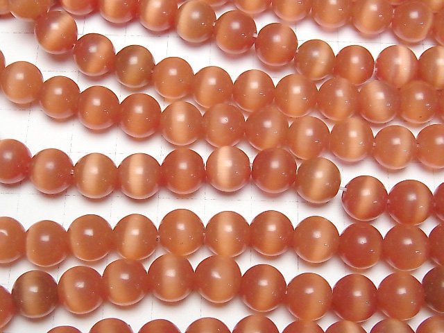 [Video] Dark orange color Cat's Eye Round 10mm 1strand beads (aprx.13inch/33cm)