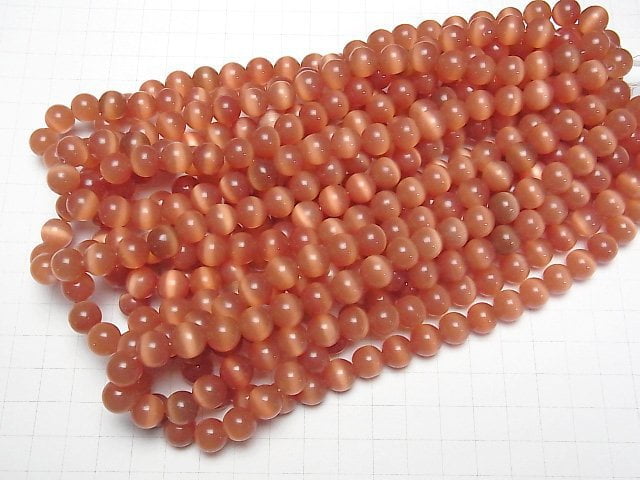 [Video] Dark orange color Cat's Eye Round 10mm 1strand beads (aprx.13inch/33cm)