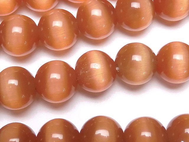 [Video] Dark orange color Cat's Eye Round 12mm 1strand beads (aprx.14inch/34cm)