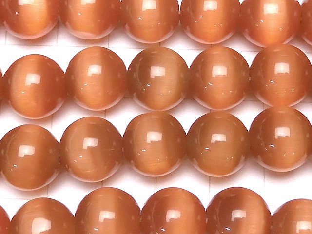 [Video] Dark orange color Cat's Eye Round 12mm 1strand beads (aprx.14inch/34cm)