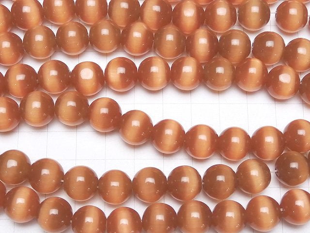 [Video] Dark orange color Cat's Eye Round 12mm 1strand beads (aprx.14inch/34cm)