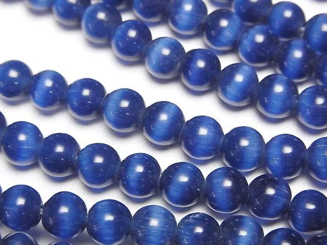 [Video] Navy color Cat's Eye Round 6mm 1strand beads (aprx.14inch/34cm)