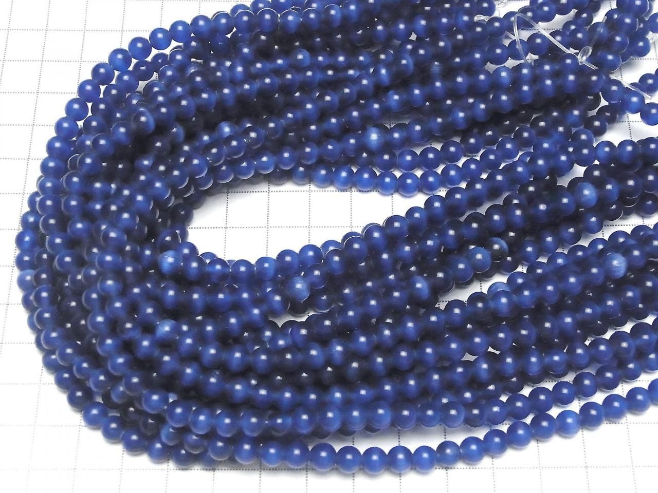 Navy color Cat's Eye Round 5.5mm 1-strand beads (approx. 14 inches/34 cm)