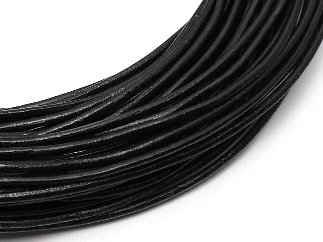 European Leather Cord, Round Wire [1mm][1.5mm][2mm], Black, 1 roll (20m)
