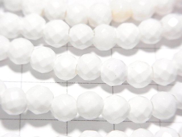 White Onyx AAA '64 Faceted Round 6 mm [2 mm hole] half or 1 strand beads (aprx.12 inch / 30 cm)