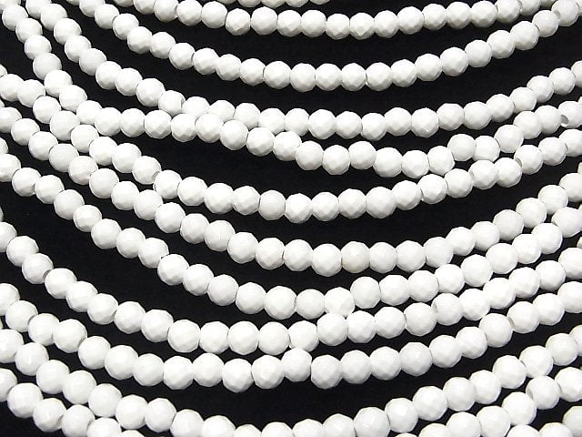 White Onyx AAA '64 Faceted Round 6 mm [2 mm hole] half or 1 strand beads (aprx.12 inch / 30 cm)