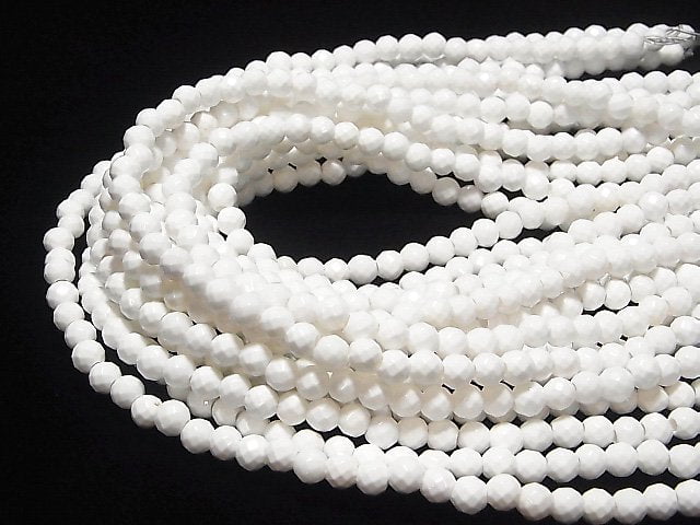 White Onyx AAA '64 Faceted Round 6 mm [2 mm hole] half or 1 strand beads (aprx.12 inch / 30 cm)