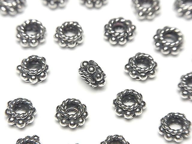Bali Silver Rondelle 6x6x3.5mm Oxidized Finish 2pcs