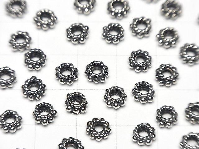 Bali Silver Rondelle 6x6x3.5mm Oxidized Finish 2pcs