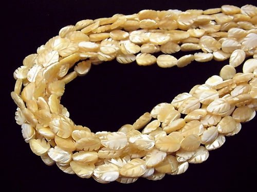 Mother of Pearl MOP Beige Leaf [8x6][12x8] half or 1strand beads (aprx.15inch/38cm)
