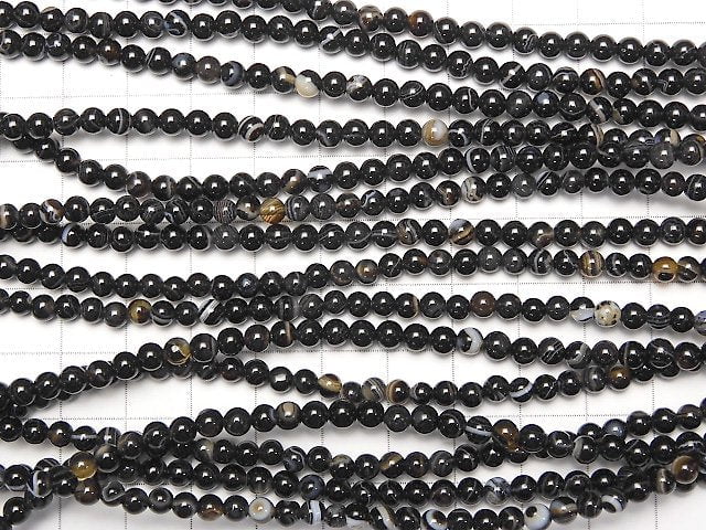 [Video] Striped Onyx Round 4mm 1strand beads (aprx.15inch/36cm)