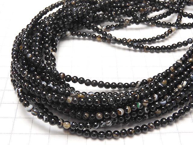 [Video] Striped Onyx Round 4mm 1strand beads (aprx.15inch/36cm)