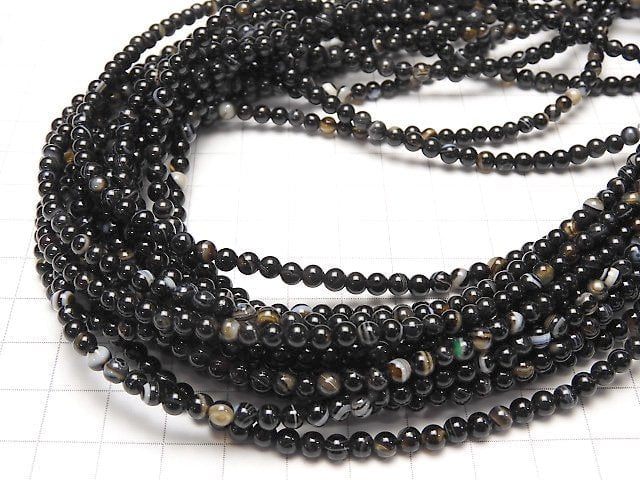 Striped Onyx Round 4mm 1strand beads (aprx.15inch/36cm)