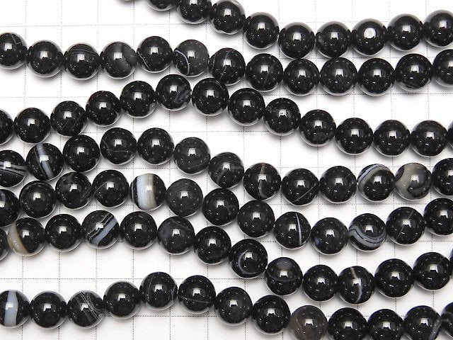 [Video] Stripe Onyx Round 10mm 1strand beads (aprx.15inch / 35cm)