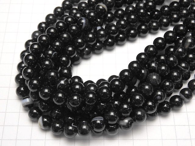[Video] Stripe Onyx Round 10mm 1strand beads (aprx.15inch / 35cm)