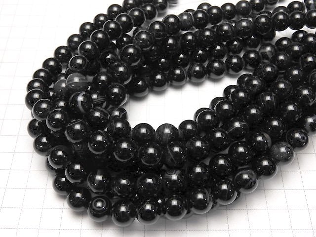 [Video] Stripe Onyx Round 12mm 1strand beads (aprx.15inch / 36cm)