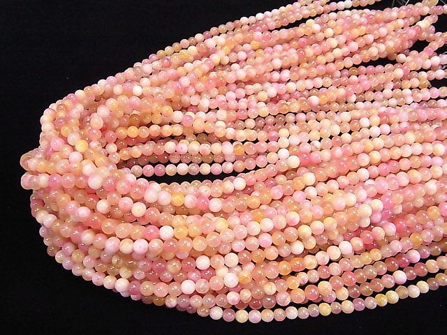 Pink & Yellow Jade Round 4mm 1strand beads (aprx.15inch / 36cm)