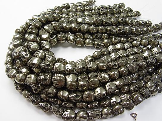 Pyrite AAA - Skull Vertical Hole 8 mm, 10 mm, 14 mm half or 1 strand beads (aprx. 15 inch / 38 cm)