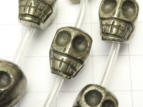 Pyrite AA ++ Skull Vertical Hole 12 mm, 14 mm, 16 mm half or 1 strand beads (aprx.20 inch / 50 cm)