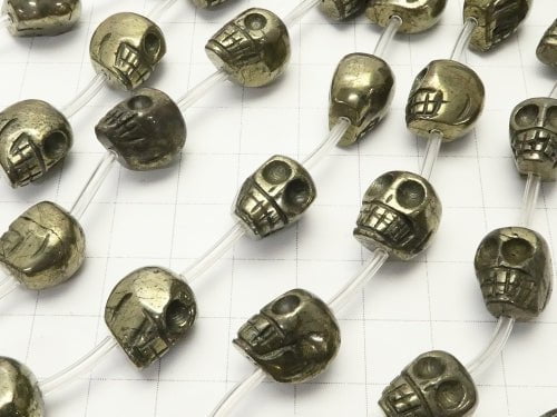 Pyrite AA ++ Skull Vertical Hole 12 mm, 14 mm, 16 mm half or 1 strand beads (aprx.20 inch / 50 cm)