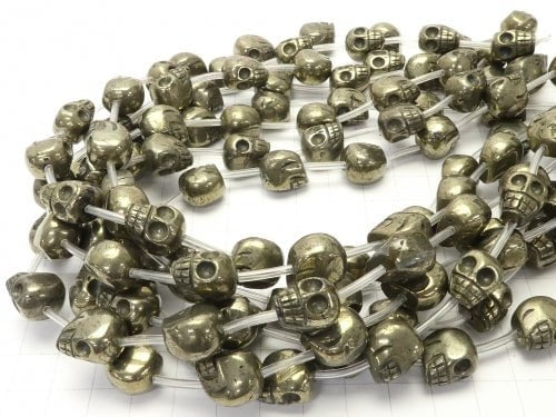 Pyrite AA ++ Skull Vertical Hole 12 mm, 14 mm, 16 mm half or 1 strand beads (aprx.20 inch / 50 cm)