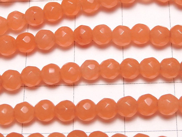 1strand $5.79! Pink Orange Jade 32 Faceted Round 4 mm 1strand beads (aprx.15 inch / 36 cm)