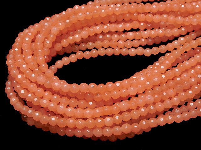 1strand $5.79! Pink Orange Jade 32 Faceted Round 4 mm 1strand beads (aprx.15 inch / 36 cm)